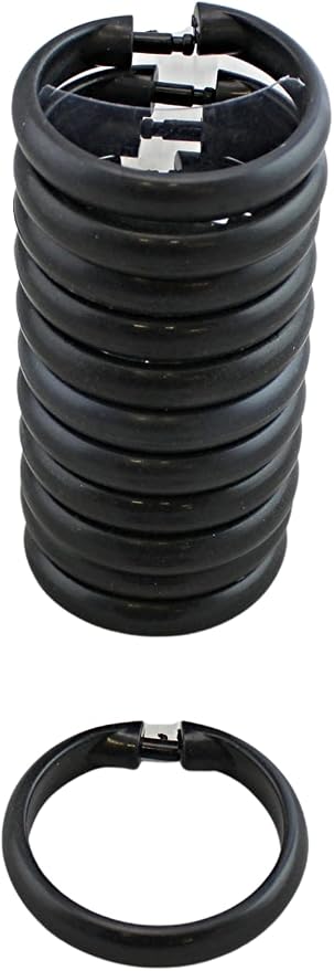 12 Piece Plastic Basic Locking Round Hook Easy Gliding Shower Curtain Rings Fits All Standard Size Shower Rods (Black)