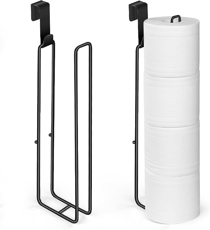 Black Over The Tank Toilet Paper Holder for 4 Roll Tissue Wall Mount 2pcs | Bathroom Toilet Paper Roll Storage Holder Brushed Nickel Metal Hanging Toilet Paper Holder Dispenser Organizer