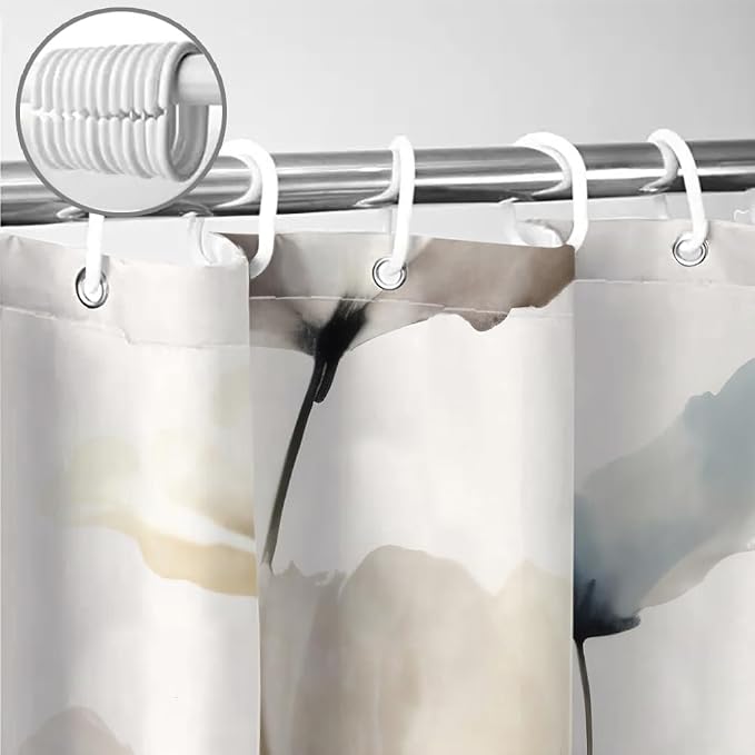 Sanzugh Boho Floral Extra Long Shower Curtain, Cute Cream Tan Beige Blue Grey White Watercolor Flower Fabric Shower Curtains Set for Bathroom Decoration with Hooks 72 X 96 inch Farmhouse Bath Decor