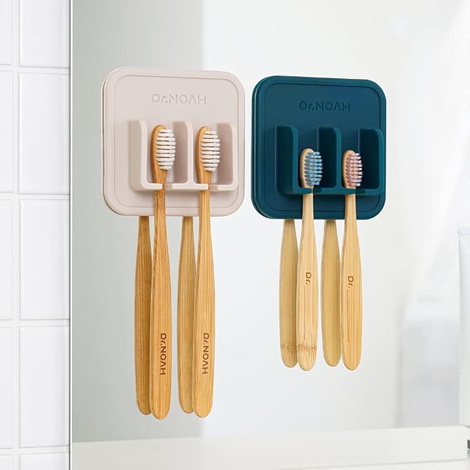 Silicone Wall Mount Toothbrush Holder | Sand Beige | Strong Suction | Easy to Remove & Reuse | Dishwasher & Microwave Safe | Bathroom Toothbrush Holder (Sand Beige)
