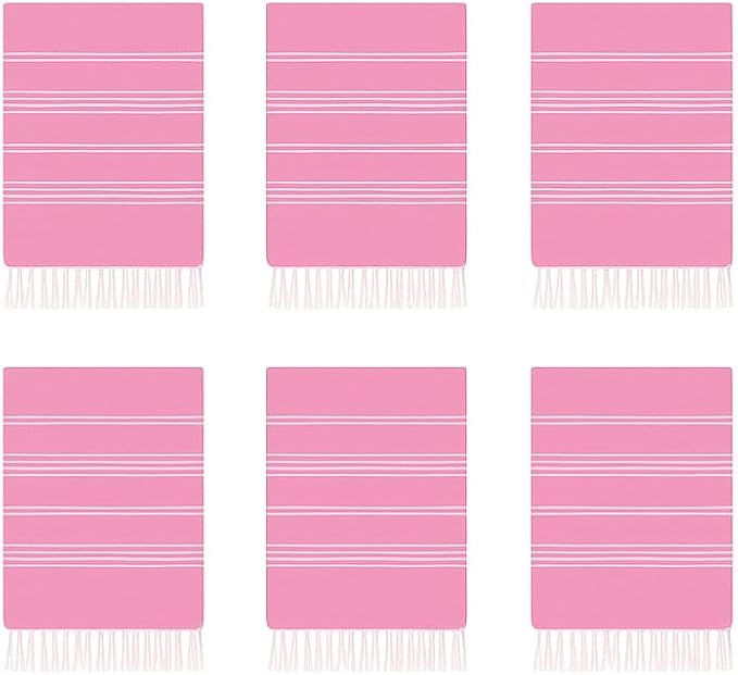 Turkish Beach Towel Set of 6 Oversized 72x40 100% Turkish Cotton | Soft Hammam Peshtemal, Sand Free, Quick-Dry, Absorbent Bath Towel | Lightweight & Compact for Travel, Pool, Gym, Spa - Pink