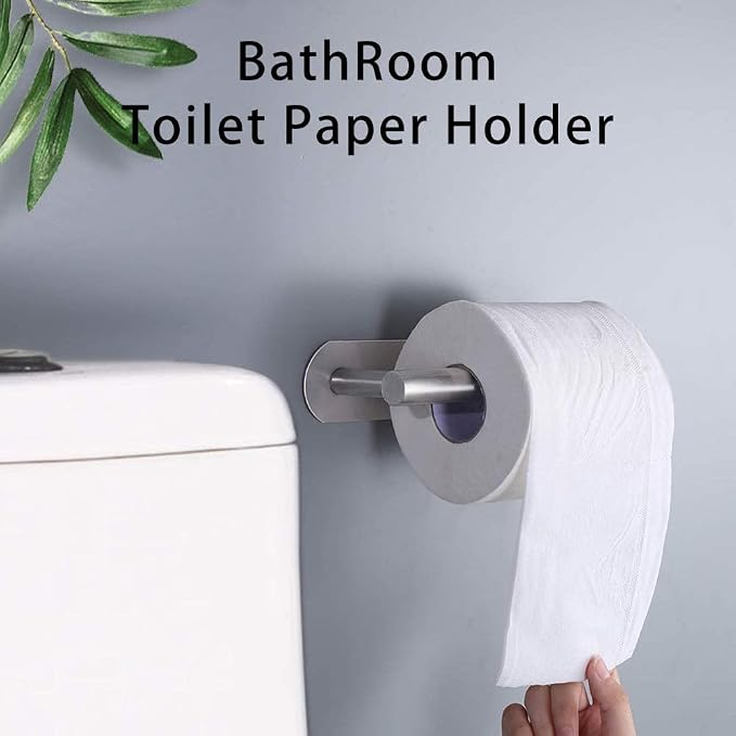 DGWHYC 3M Self-Adhesive Toilet Paper Holder No Drilling, SUS 304 Stainless Steel Brushed Nickel Wall Mounted Tissue Roll Holder for Bathroom, RV, Kitchen, Easy Install, Rust-Proof (DG-TPA22 Silver)