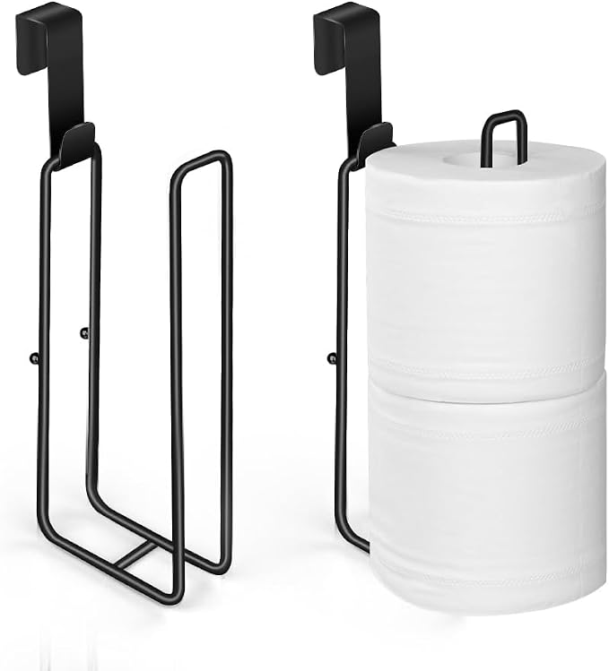Black Bathroom Toilet Paper Roll Holder for 2 Roll Tissue 2pcs | , Brushed Nickel,Over The Tank Toilet Paper Holder,Self Adhesive Wall Mount,Stainless Steel Toilet Paper Holder Storage