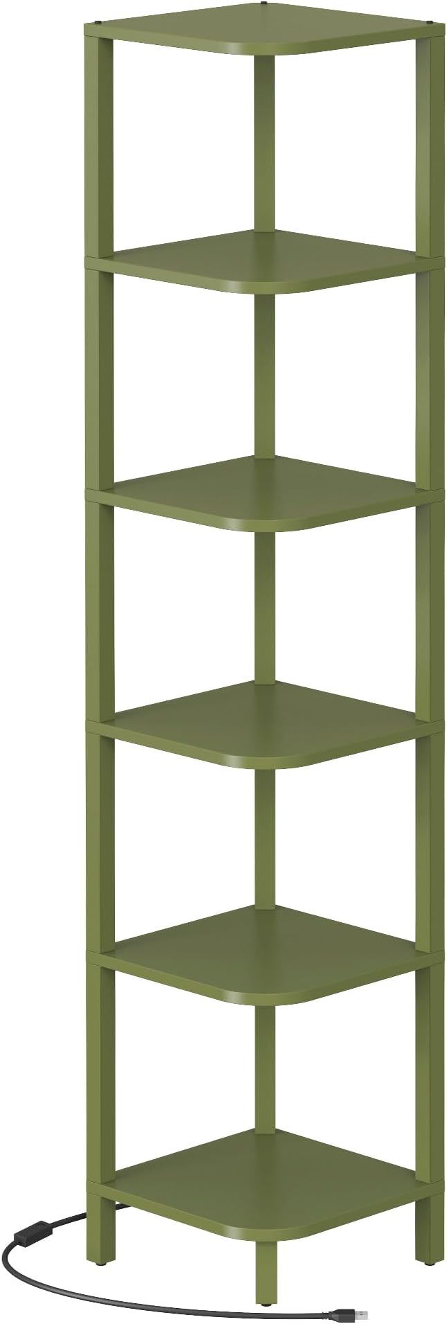 TUTOTAK Corner Shelf with LED Light, 6-Tier Corner Bookshelf | for Small Space, Narrow Display Corner Shelf Stand with Storage Rack, for Living Room, Bedroom, Olive Green BS08BOG006L