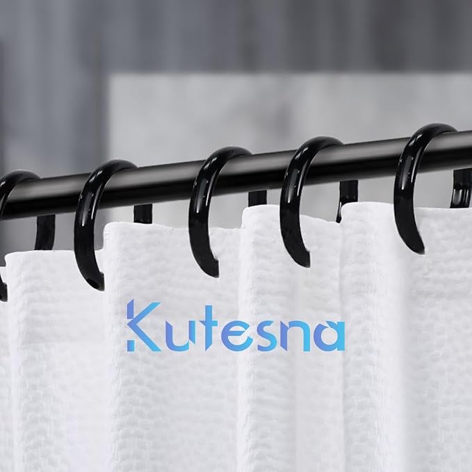 Kutesna 24PCS Shower Curtain Hooks,Black Shower Curtain Rings | Plastic Shower Hooks,Easy to Snap Closure,Rust Proof Anti-Drop Shower Rings,Smooth Sliding Curtain Hooks for Shower Curtains