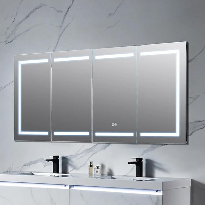 Blossom LED Lighted Bathroom Medicine Cabinet Mirror, Defogger, 72x32 | Bathroom Storage Cabinet, Medicine Cabinets Organizer, Vanity Mirror with Storage, Recessed/Surface Mount, Adjustable Shelves