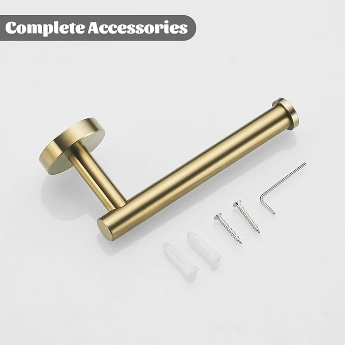 Gold Bathroom Hardware, Toilet Paper Holder Towel Ring and Robe Hook Brushed Gold Bathroom Accessories Set Wall Mount 3 Pieces Stainless Steel1