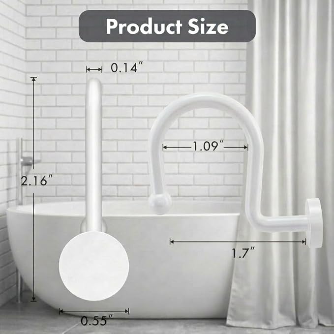 Bathway Plastic Shower Curtain Hooks, 12 Pcs, White, Decorative Hooks | Waterproof, Rust-Proof, Sturdy, Wear-Resistant, Drop-Proof, Multifunctional, Easy to Install, Classic and Attractive