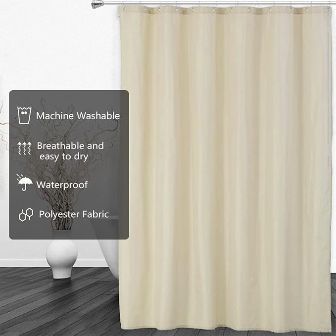 LLSCL Beige Yellow Fabric Shower Curtain Liner with Magnets, Waterproof Hotel Quality, 72 x 72 Machine Washable