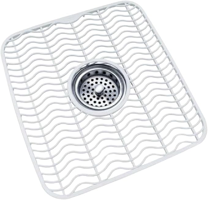 Dependable Industries Inc. Essentials 2 Pack Plastic Sink Protector Mat with Center Drain Cutout Protect Sink and Glasses and Dishes from Scratches and Breaks 12" x 11" (White)
