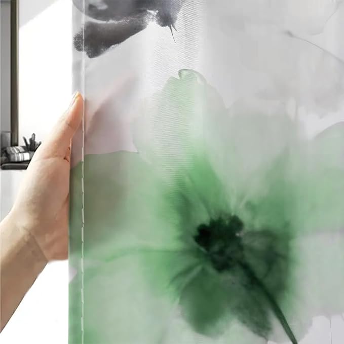 Sanzugh Boho Floral Shower Curtain, Cream Tan Beige Green Grey White Flower Farmhouse Fabric Shower Curtains Set for Bathroom Decorative with Hooks 72 X 72 inch Spring Bath Decor