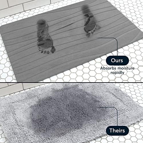 Stone Bath Mat for Bathroom, Dries in Seconds - Diatomaceous Earth, Gray | Super absorbent, quick-drying & easy to clean. Natural material that lasts — restores with light sanding.