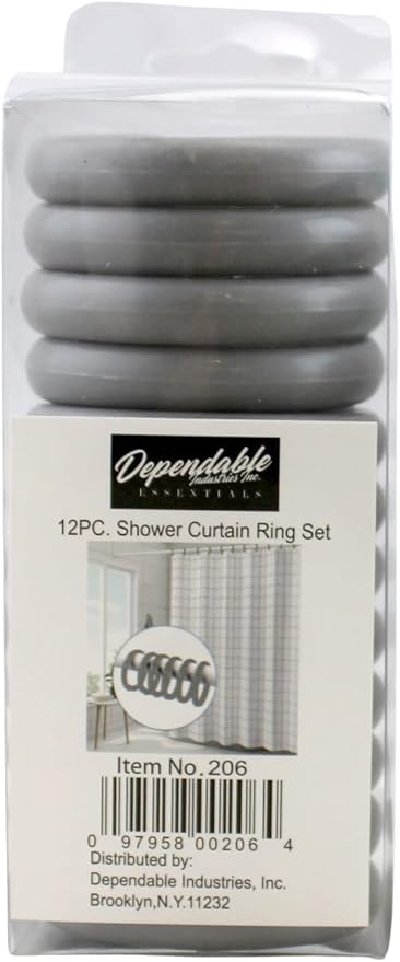 12 Piece Plastic Basic Locking Round Hook Easy Gliding Shower Curtain Rings Fits All Standard Size Shower Rods (Grey)
