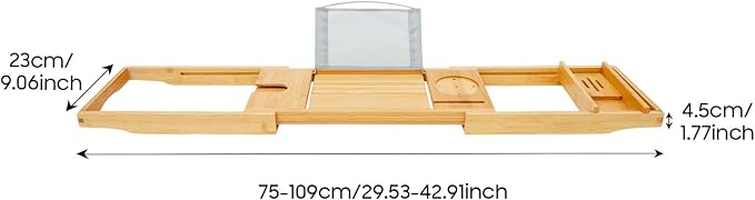 Bath Caddy Tray Bamboo Bathtub Tray Caddy Expandable with Wine Glass Holder and Book Stand