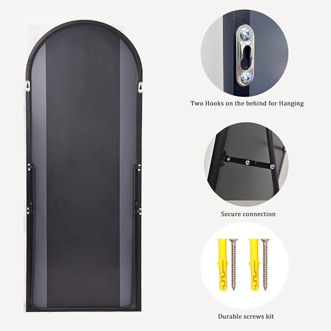 Dewfig Arched Full Length Mirror, 81"x41" Large Floor Mirror, Black | Aluminum Alloy Frame Oversized Full Body Mirror, HD Shatterproof Tempered Glass, Lean/Stand/Wall for Living Room,Bedroom