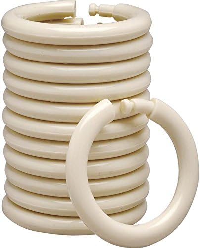 Rocky Mountain Goods Plastic Curtain Rings - 12 Pack - Click securely in Place - Unbreakable Plastic True O Ring Design - Slides Easily Without Screeching Like Metal (Beige)