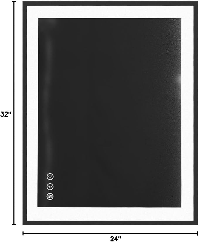 ISKM 32x24 Framed LED Bathroom Mirror, Dimmable Front & Backlit, Anti-Fog | 3 Color Temps(3000K/4000K/6000K), Stepless Dimming 10%-100%,Shatterproof Tempered Glass, IP65 Waterproof,Plug-In or Hardwired