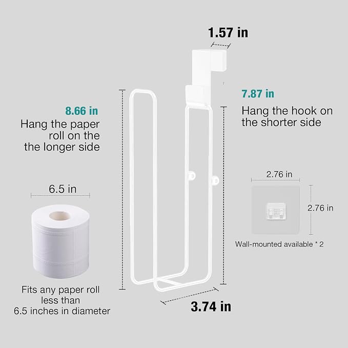 Conworld Toilet Paper Storage for 2 Roll Tissue, Over The Tank Toilet Paper Holder, Stainless Steel Rustproof Toilet Paper Holder Wall Mount, for Rv, Bathroom Storage and Organization, White, 1 Pack