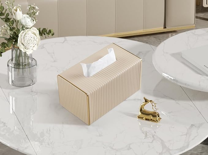 Extra Large Rectangle PU Leather Tissue Box Cover with Magnetic Closure, Decorative Tissue Holder & Storage Container for Bedroom, Living Room, Dining Room, Bathroom, Countertop, Desk & Office (Beige)