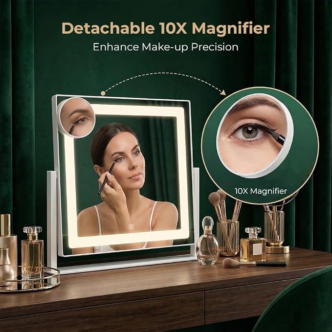 12" x 16" Vanity Mirror with Light, Lighted Makeup Mirror | 3 Color Lighting and Stepless Dimming, Plug-in Required, Memory, Easy Installion, Smart Touch, White