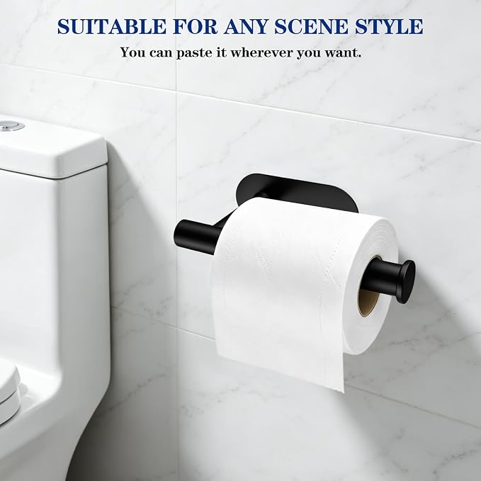 SetSail Adhesive Toilet Paper Holder Wall Mount Matte Black, 2 Packs | No Drill Adhesive,Waterproof and Rustproof Stainless Steel,Wall Mount Design,for Bathroom