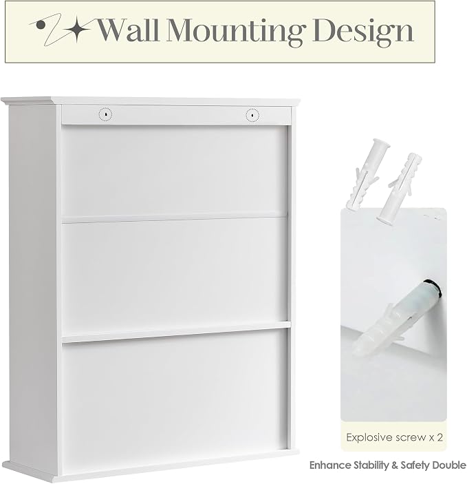 Bathroom Wall Cabinet, White 30" x 24" Wall Mounted Medicine Cabinet, Over Toilet Storage Hanging Cabinet Adjustable Shelves Cupboard with Large Space for Laundry Room, Bedroom, Kitchen, Entryway