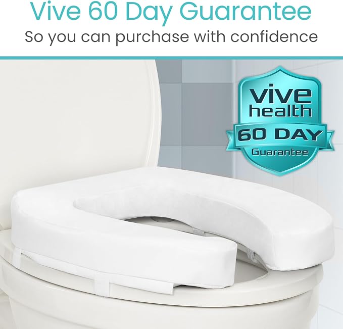 Vive Toilet Seat Riser Cushion for Seniors - Fits All Toilet Seats | Raised Toilet Seat with High-Density Foam for Elongated & Standard - Cushioned & Padded - Elevated Medical Handicap Lifter