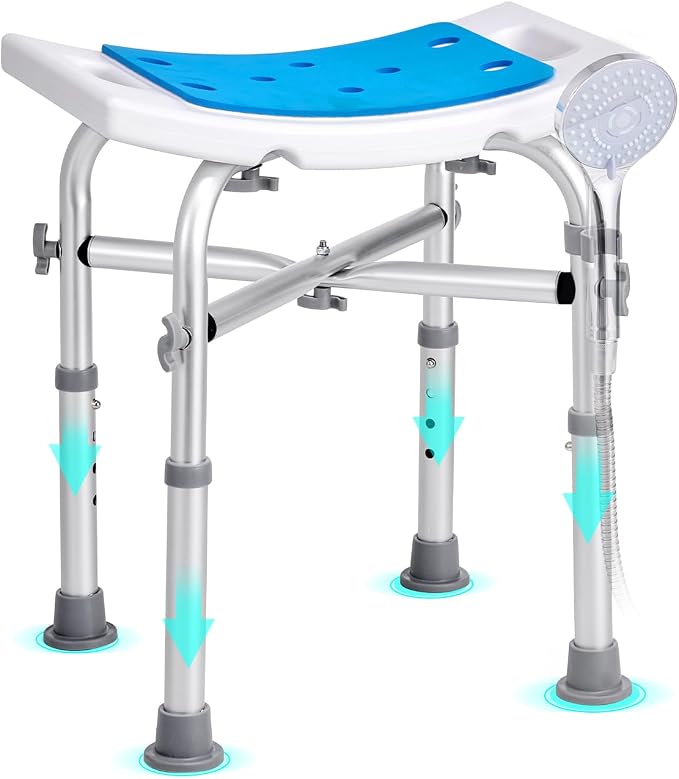 VEVOR Shower Chair for Inside Shower, Adjustable Height Shower Stool with Crossbar Support, Shower Seat for Shower Tub, Non-Slip Bench Bathtub Stool Seat for Elderly Disabled Adults Handicap, 500 lbs