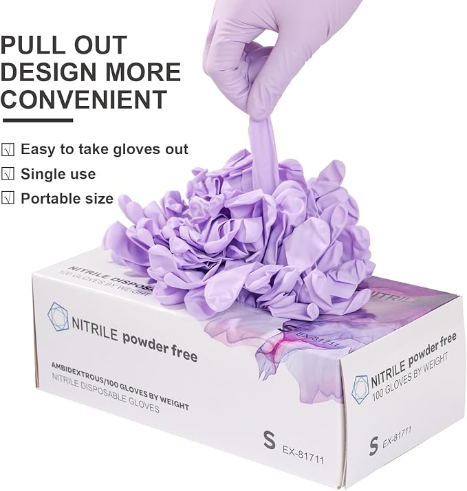 Nitrile Disposable Latex-Free Gloves Purple 5mil 100PCS Cleaning Glove | Powder-free, Latex-free, Industrial-grade,Purple,5mil Thick,12inch long,Comfortable fit,Examination,Food,House Home Cleaning