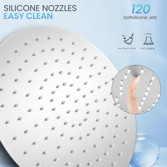 12 Inch Brushed Nickel Round Rain Shower Head - All Metal Stainless Steel Full Body Rainfall Shower with 120 Silicone Nozzles Modern Bathroom
