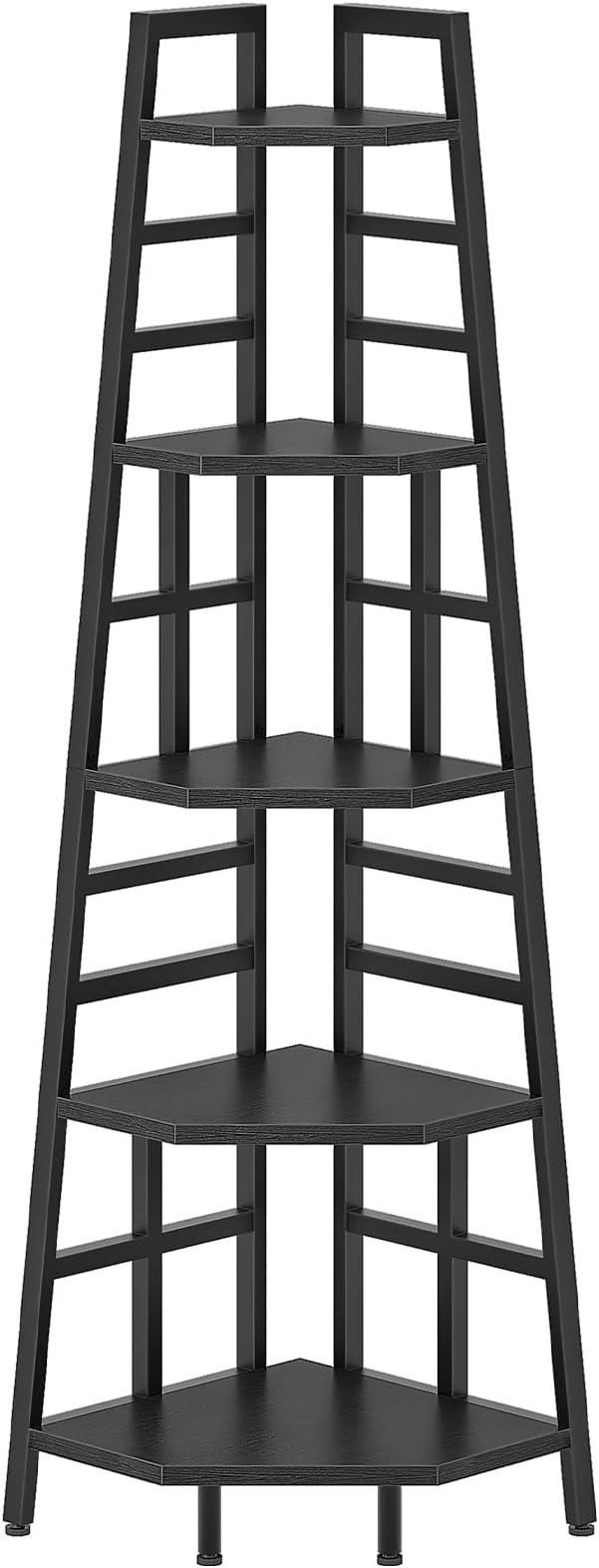 70.1-Inch 5-Tier Tall Corner Shelf, Narrow Bookshelf for Small Spaces, Industrial Bookcase Display Stand for Living Room, Bedroom, Office, Black TCJ25BB