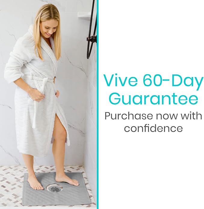 Vive Shower Mat - 22" by 22" Square Non Slip Large Bath Mat for Bathtub - Patented Design - Suction Cup Traction Skid Pad for Stalls Floors Tub - Textured Rubber with Drain Hole | Patented Design - Suction Cup Traction Skid Pad for Stalls Floors Tub - ...