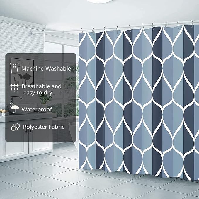 LLSCL Blue Grid Fabric Shower Curtain Liner with Magnets, Waterproof Hotel Quality, 72 x 72 Machine Washable