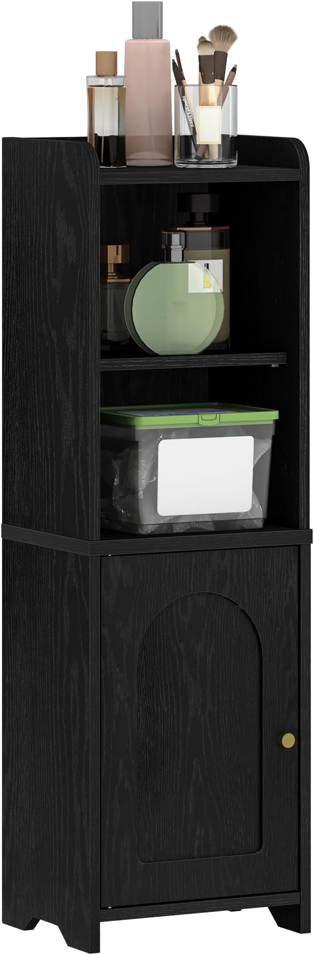 Hzuaneri Bathroom Storage Cabinet, Narrow Toilet Paper Cabinets with Doors | Small Corner Floor Cabinet with Doors and Adjustable Shelf, Bathroom Organizer for Small Spaces, Black BC29704X
