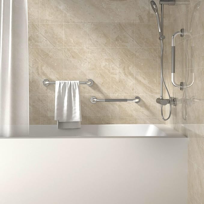 Anti Slip Shower Grab Bar 16In,Chrome Finish Stainless Steel Bath Grab Bar | Knurled Bathroom Safety Rail, Shower Handrail Support, Handicap Elderly Injury Senior Balance Assist Handles
