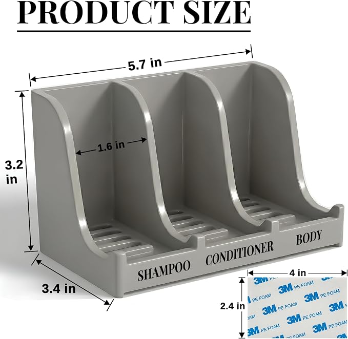 Soap Holder for Shower Wall, 3-Compartment Soap Dish for Shampoo, Conditioner and Body Soap, Fast Draining & Rust-Proof & Heavy Duty, Ultra-Strong Adhesive for Long-Term Bathroom Use & Freestanding