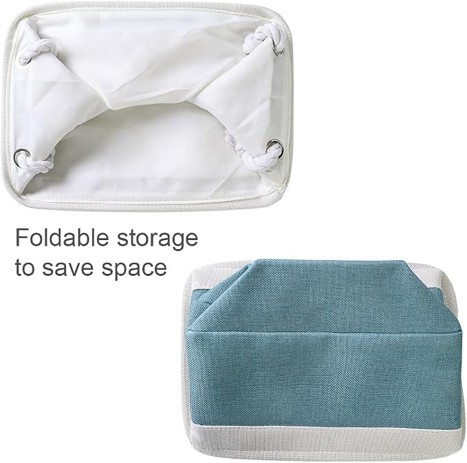 Fabric Storage Bins Baskets for Organizing,Sturdy Storage Basket W/Handles, Decorative Foldable Storage Baskets for Shelves Closet Nursery Toy (White&Teal, Medium - 3 Pack)