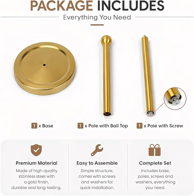 Toilet Paper Holder Stand for Max 5 Paper Rolls - Gold
