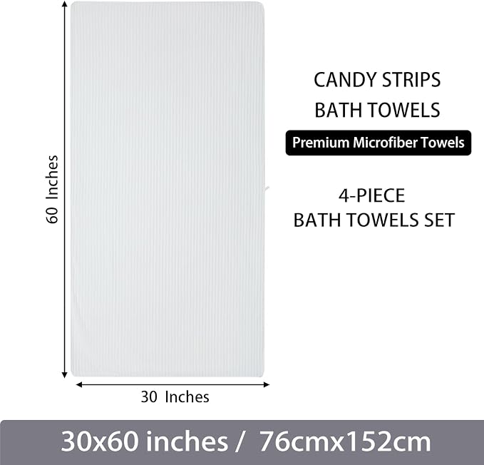 4 Piece Bath Towels, 30"x60" Microfiber Towels Set, White | Large Bathroom Towels, Soft Touch, Highly Absorbent, Quick Dry, Lint Free, Long-Lasting, Family Use, Guest Bath & Daily Use