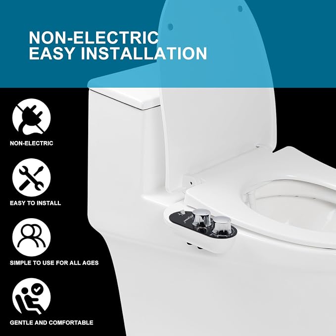 GLIGAM Hot and Cold Bidet Attachment for Toilet Seat, Warm Water Bidet | Ultra-Slim Bidet- Non-Electric with Self Cleaning Nozzles, Leak Proof, Adjustable Pressure Control & Angle Controls