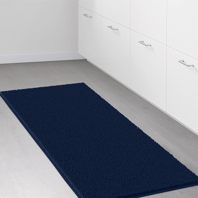 LuxUrux Plush Chenille Runner Rug – Ultra-Soft, Absorbent & Non-Slip Bath Mat for Bathroom, Hallway & More, Machine Washable (27 x 47 inches, Navy)