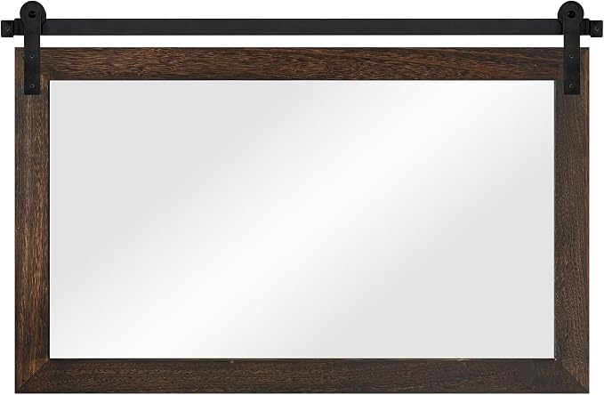 COGOOD Farmhouse Bathroom Mirrors for Over Sink - 22 x 30 Black Brown | Rustic Barn Door Wood Framed Vanity Mirror for Entryway, Living Room, Bedroom, Dresser Wall Decor