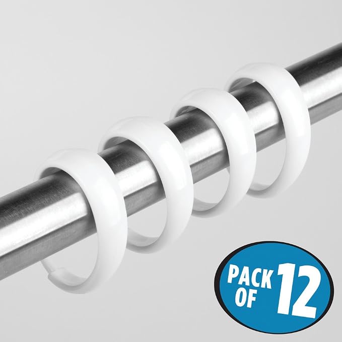 InterDesign Bathroom Shower Curtain "C" Hook - Pack of 12, White | Curtain Rings