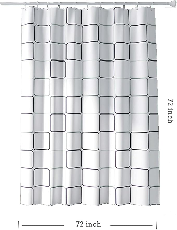 TIKABC Shower Curtain Liner, 4G PEVA Square Shower Liner, Plastic Waterproof Shower Curtains, 72x72 inch with Grommet Holes 3 Magnetic Weights