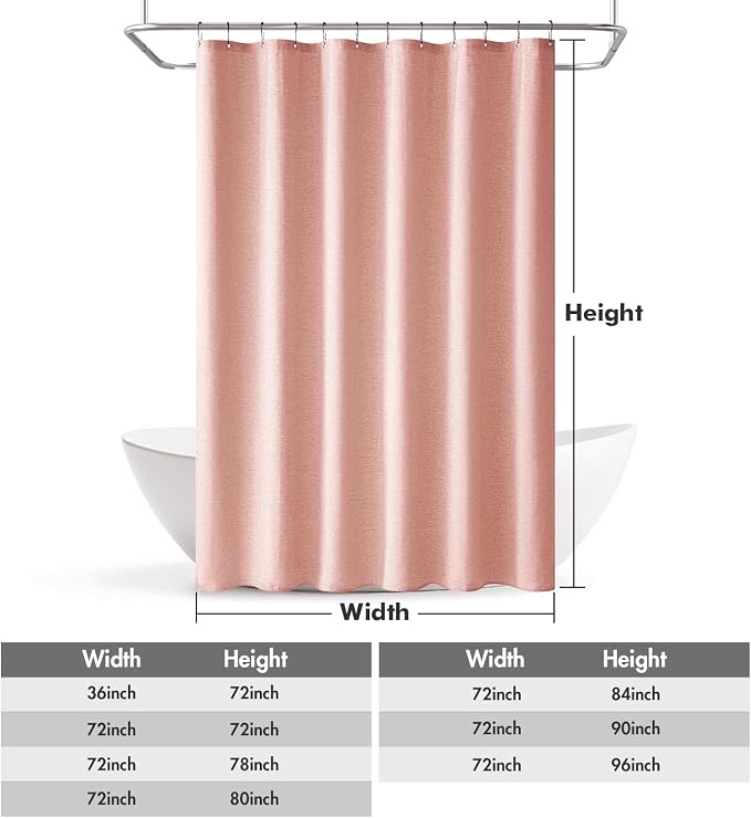 MIULEE Linen Fabric Shower Curtain Blush Pink W72*L72 12 Metal Hooks | Modern, Heavy Duty, Shower Curtain Set, Waterproof Thick Cloth Shower Curtains, Bathroom Hotel Bathtub, Washable