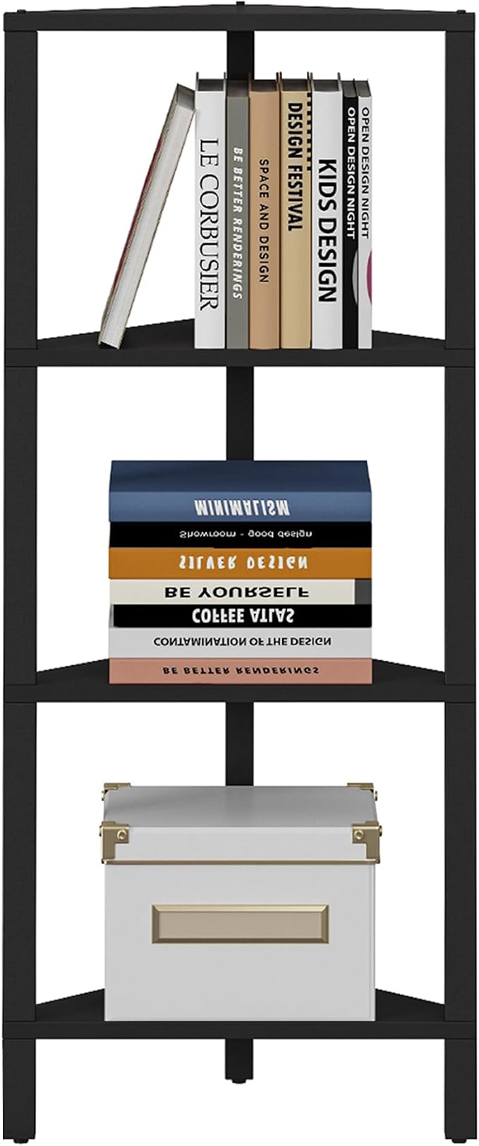 TUTOTAK Corner Shelf, 4-Tier Corner Bookshelf for Small Space | Narrow Display Corner Shelf Stand with Storage Rack, for Living Room, Bedroom, Black BS05BK004