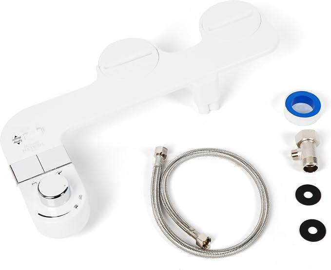 MIZU FLOW - Non-Electric Bidet Attachment for Toilet Seat, Adjustable Water Pressure & Spray Angle, Fresh Water, Hygienic, Self Cleaning, Dual Nozzles (Front & Rear Wash), DIY Easy Install (White)