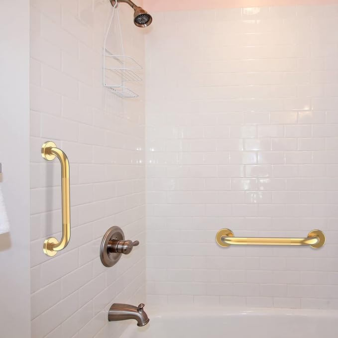 20 Inch Anti Slip Shower Grab Bars Gold, Munzong Bathroom Grab Handle | Knurled Safety Hand Rails Balance Bar Safety Hand Rail Support Handicap Elderly Injury Senior Assist Bath Handle