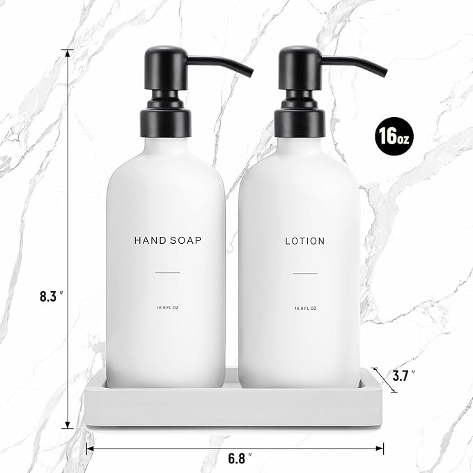 Prus Waso White Soap Dispenser Set | Contains Hand and Lotion Dispenser with Pump. Perfect for Guest Bathroom Decor