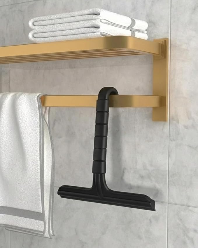 Silicone Shower Squeegee with Hook,Dual-Sided Design with Scraper & Scrub Surface, Shower Squeegee for Glass Doors (Dark)